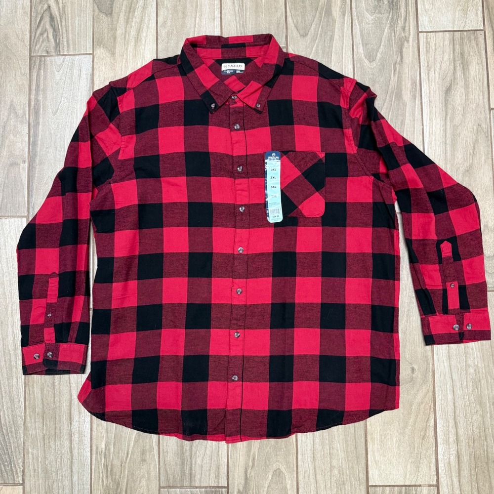 Magellan Outdoors Mens 3XL‎ Red Black Buffalo Plaid Button Down Classic Fit NWT